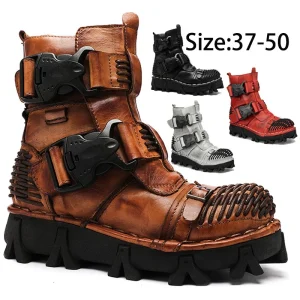 Locomotive Style Cowhide Men’s Chelsea Boots Short Ankle Bootie with Skull Design Trendy Workwear & Motorcycle Shoes