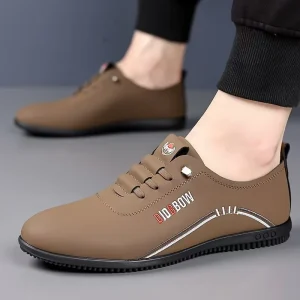 Low Top PU Leather Shoes Comfortable Anti Slip Walking Style Breathable Lace up Casual Men’s Sneakers