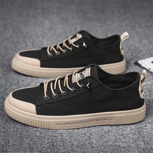 Low-top Canvas Shoes Breathable Men’s Round Head Lace-Up Mesh Lining Sneakers Summer Stylish Skate Casual Shoes