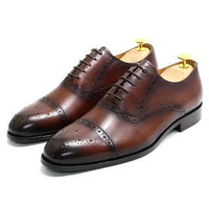 Luxury Classic Broques Italian Style Men’s Dress Real Leather Shoes Lace up Oxford Formal Handmade Wedding Shoes
