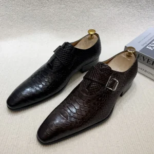 Luxury Design Monk Strap Men’s Shoes High Quality Genuine Leather Pattern Buckle Business Office Style Dress Shoes