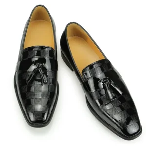 Luxury Designer Men’s Fringe Loafers Elegant Office Business Handmade Black Casual Shoes Genuine Patent Leather Dress & Oxfords