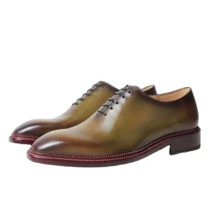 Luxury Handmade Men’s Olive Green Patina Wholecut Oxford Shoes Genuine Leather Outsole Seamless Dress Shoes for Wedding Party