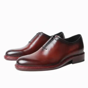 Luxury Men’s Bordeaux Patina Whole cut Oxford Shoes Handmade Seamless Genuine Leather Dress Shoes for Wedding Business Elite