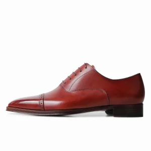 Luxury Men’s Burgundy Patina Oxford Shoes Handmade Wingtip Cap Toe Brogues Genuine Leather Outsole Hand Painted Dress Shoes