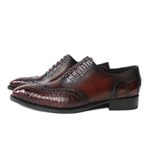 Luxury Men’s Cognac Patina Oxford Shoes Handmade Crocodile Embossed Cap Toe Brogues Genuine Leather Elite Dress Shoes for Men