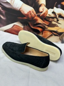 Luxury Men’s Frosted Crocodile Leather Loafers Black Business Casual Leather Shoes High end Customization