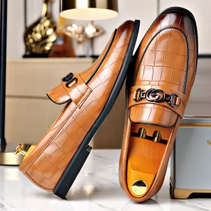 Luxury Men’s Leather Shoes White Brown Slip On Oxford Formal Dress Wedding Office Breathable Light Pointed Toe Solid Autumn