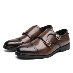 Luxury Men’s Oxford Leather Shoes Business Formal Dress Slip On Breathable Rubber Flat Monk Strap for Office Wedding for Spring