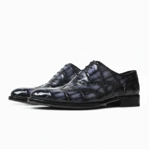 Luxury Men’s Purple Crocodile Embossed Oxford Shoes Handmade Patina Brogues Exotic Print Dress Shoes for Business Party Club