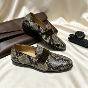Luxury Men’s Snake Skin Print Penny Loafers Men’s Breathable Slip On Formal Leather Dress Shoes Gentleman Formal Footwear