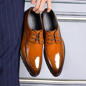 Luxury Men’s Urban Derby Lace Up Minimalist Style Platform Rubber Sole Cowhide Autumn Height Increasing Black Pointed Toe Shoes