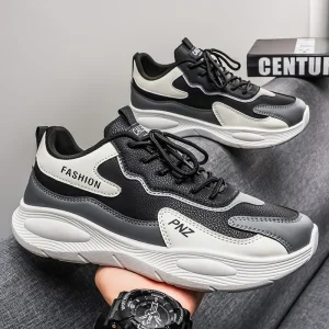 M7160 Spring Men’s Shoes Breathable Leather Sports Shoes Trendy and Versatile Thick Soled Non Slip Casual Sneakers Shoes