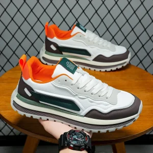 MC02 Spring Sporty Men’s Shoes Breathable Leather Comfortable Lace-Up Rubber Insole Anti-Slip Leisure Sports Walking Shoes