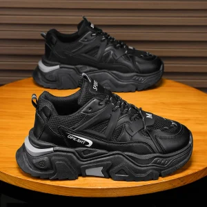 MC62 Men’s Sneakers Teenage Breathable Mesh Casual Sports Shoes Black Lace up Comfortable Height Increase Running Shoes for Men