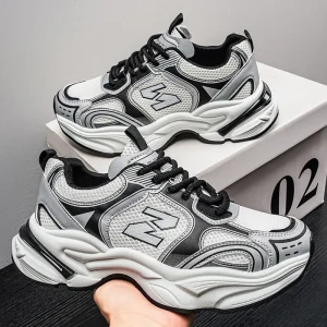 MC92 Summer Men’s Breathable Mesh Chunky Shoes Thick Sole Height-Increasing Sports Casual Shoes Durable Running Shoes for Men