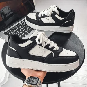 MK066 New Spring Men’s Breathable White Sneakers PU Upper Trendy Versatile Thick Soled Low Top Casual Skate Shoes for Students