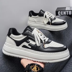 MK30 Spring Men’s Shoes Leather Thick Soled Platform Height Increasing Dad Shoes Versatile Casual Sports White Sneakers