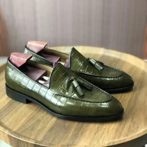 ML06 Tassels Calf Embossed Croc. Leather Handmade Loafer Men’s Casual Hand-Painted Colors Wedding Shoes