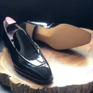 ML27 Black Patent Fiddleback Waist Construction Calf Leather Men’s Leather Outsole Handmade Loafer