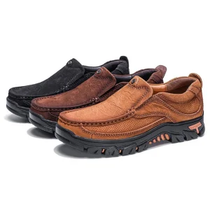 Male Comfortable Walking Shoes Outdoor Sport Hiking Shoes Genuine Leather Men’s Black Dress Shoes