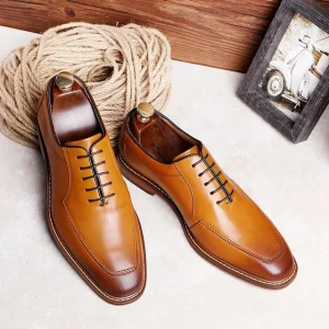 Men Breathable Leather Shoes Men Office Dress Shoes Man Lace-Up Formal Genuine Leather Shoes