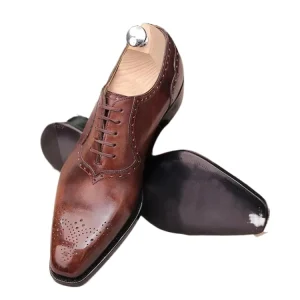 Men Dress Shoes Lightweight Leather Carved Derby Pointed Toe Oxford