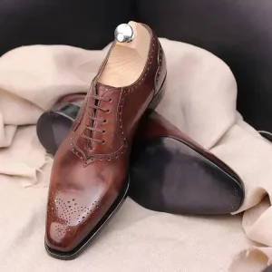 Men Dress Shoes Lightweight Leather Carved Derby Pointed Toe Oxford