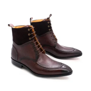 Men Fashion Ankle Boots Genuine Leather Pointed Toe Lace up Martin Boots