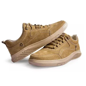 Men Fashion Casual Leather Shoes Lace-up PU Genuine Leather Rubber Walking Shoes