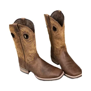Men Genuine Leather Cowboy Boots Square Toe Western Mid-Calf Embroidered Boots Comfortable Riding Boots