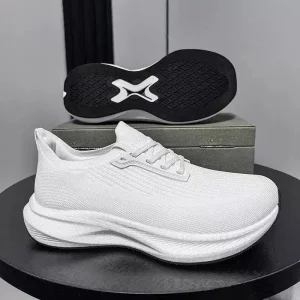 Men Lace-Up Anti-Slip Wide Fit Running Sneakers Breathable Mesh Upper Soft Cushioned Sole Lightweight Comfort Daily Walk Leisure