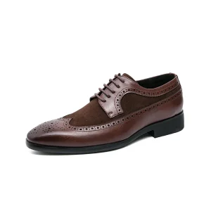 Men Lace-up PU Leather Suede Emboss Bullock Zapatos De Cuero Men’s Wedding Party Formal Dress Shoes & Oxfords