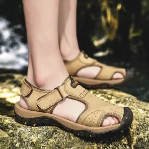 Men Leather Sandals Genuine Leather Shoes Lightweight Soft Summer Shoes Fashion Roman Gladiator Men Leather Sandals Slides