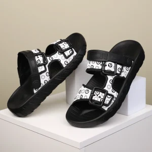 Men Luxury Vintage Flat Print Double Buckle Platform Slide Sandals Summer EVA Non Slip Thick Sole Slippers Casual Outdoor Sandals