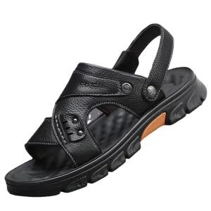 Men Outdoor Sandals Microfiber Leather Beach Shoes Breathable Lightweight