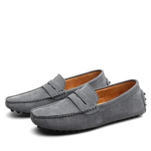 Men Youth Slip-On Dress Bean Shoes Cowhide PU Velour Leather Patchwork Lightweight All Seasons Half Slipper Flats Loafers