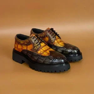 Men’s 100% Crocodile Leather Business Dress Shoes Handcrafted Thick Sole Luxury Casual Footwear