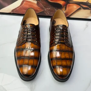 Men’s 100% Crocodile Leather Formal Shoes Handmade Oxford Dress Shoes for Wedding Office Business Occasions