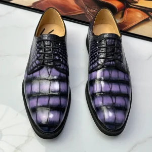 Men’s 100% Crocodile Leather Oxford Dress Shoes Handmade Purple Gradient Formal Business Footwear