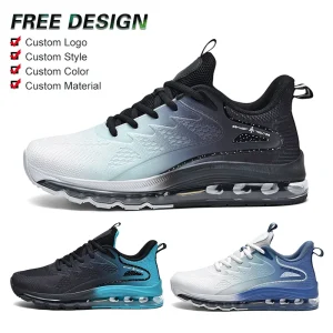 Men’s Air Cushion Running Shoes Shock Absorbing Rubber Outsole Fly Woven Mesh Fabric Breathable Upper Casual Sports Training