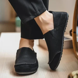 Men’s All-Match Soft-Soled Shock Absorption Loafers Flat Slip-On Birkens Shoes Fashion Casual Commuting PU Autumn Shoes