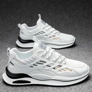 Men’s All Seasons Breathable Mesh & PU Upper Running Shoes Lightweight Anti Slip PVC Midsole Lace Up Sporty Fashion Trend