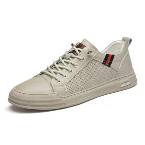 Men’s All Seasons Fashion Casual Board Sneakers Breathable Two-Layer Cowhide Upper Tie & Elastic Band Closure Large Size