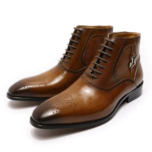 Men’s Ankle Boots Dress Boot Genuine Leather Upper Top Toe Lace Up Fashion Casual Shoes