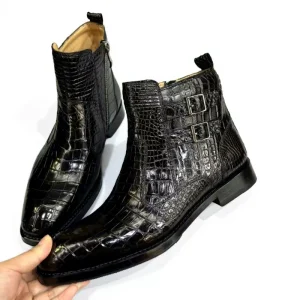 Men’s Ankle Boots Top Grade 100% Crocodile Leather Handmade Alligator Custom Dress Shoes