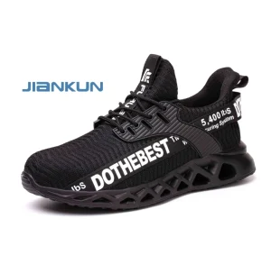 Men’s Anti-Shock Safety Shoes Steel Toe Wear-Resistant Rubber Outsole Anti-Puncture Midsole Flying Knitting Work Shoes