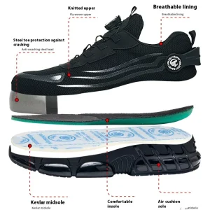 Men’s Anti Smash Anti Puncture Work Shoes Smart Button Breathable Odor Resistant Wear Resistant Safety Foot Protection