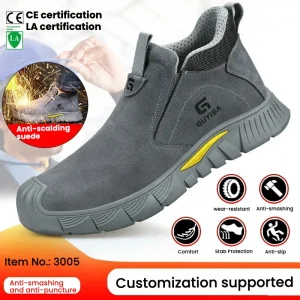 Men’s Anti-smashing Anti-puncture Welding Safety Shoes Steel Toe Anti-scalding Suede Work Boots OEM ODM