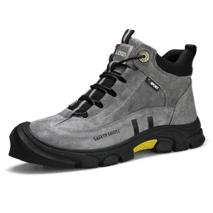 Men’s Anti smashing EU Steel Toe Safety Shoes Four Seasons Casual Protective Industrial Leather Work Shoes